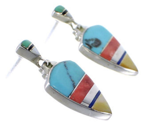 Multicolor Inlay Southwestern Silver Earrings EX31554